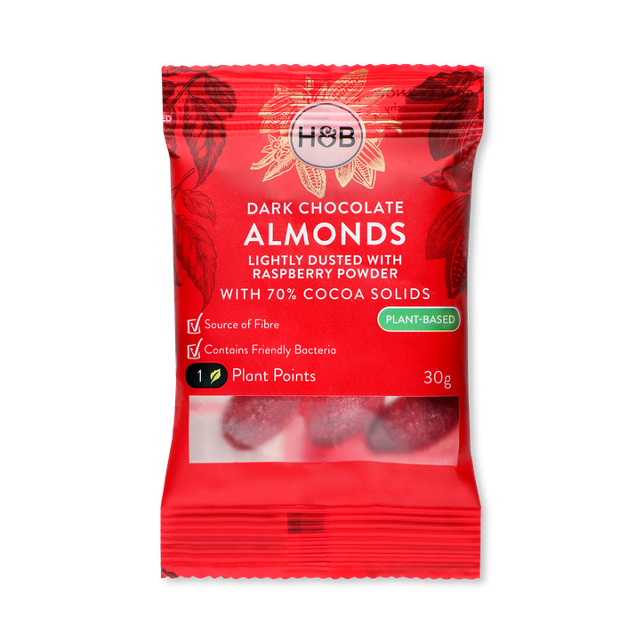 Holland & Barrett Dark Chocolate Raspberry Almonds 30g image 1