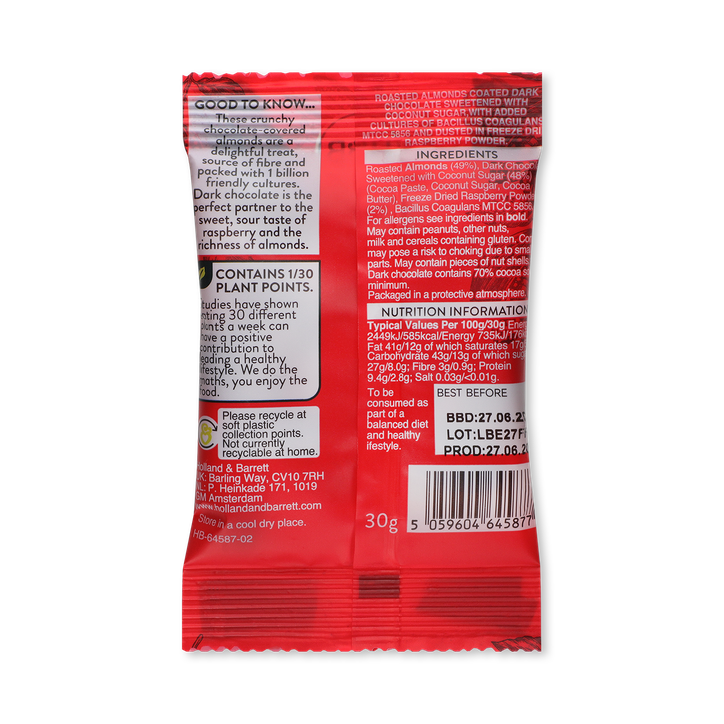 Holland & Barrett Dark Chocolate Raspberry Almonds 30g image 2