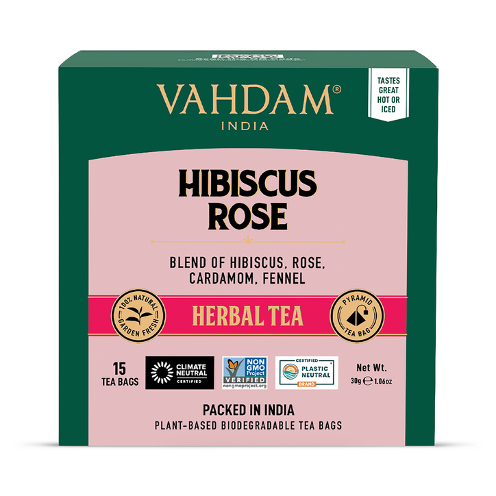 Vahdam Teas Hibiscus Rose Herbal Tea (15 Tea Bags)