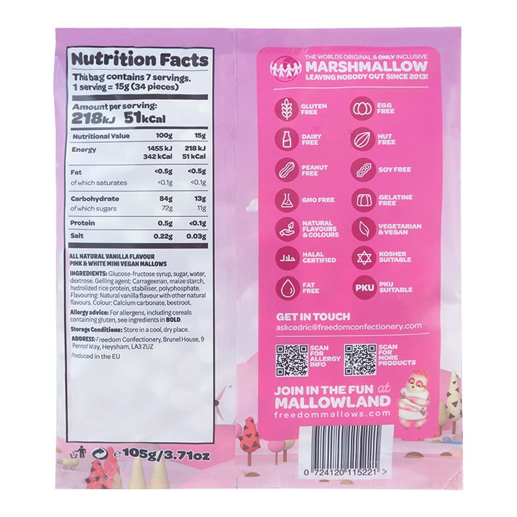 Freedom Mallows Mini Pink & White Vanilla Marshmallows 105g