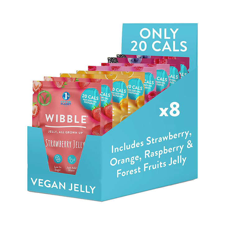 Wibble Vegan Variety Pack Jelly Crystals (Raspberry, Forest Fruits, Strawberry and Orange) 456g-1