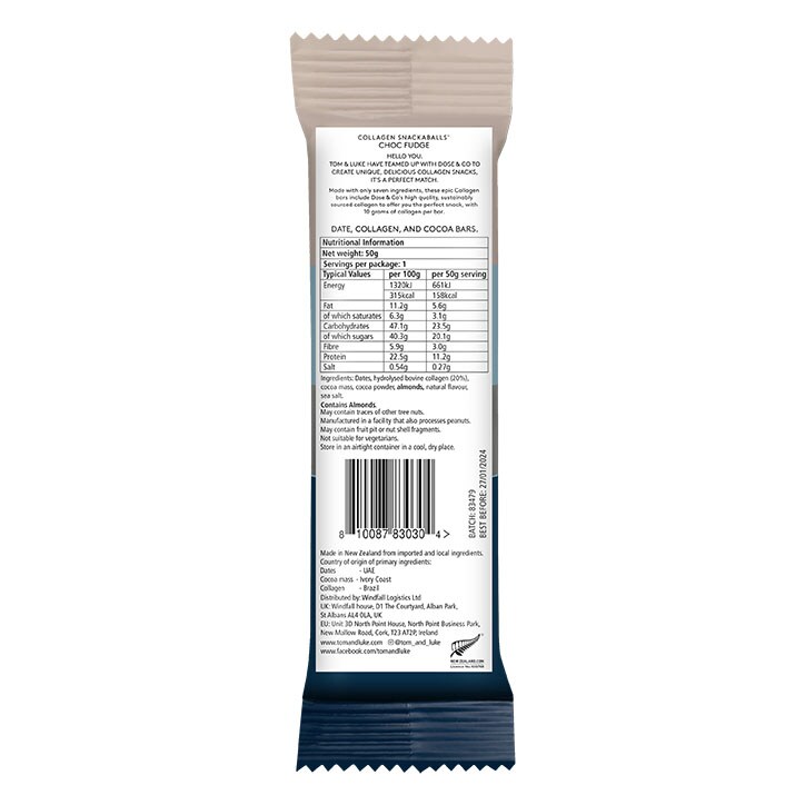 Tom & Luke Collagen Bar Chocolate Fudge 50g image 2