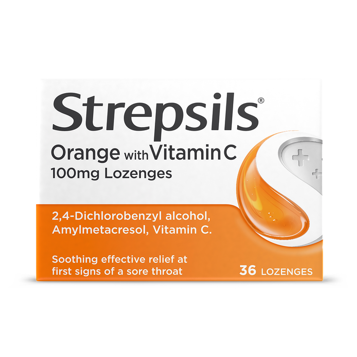 Strepsils Orange with Vitamin C 100mg 36 Lozenges