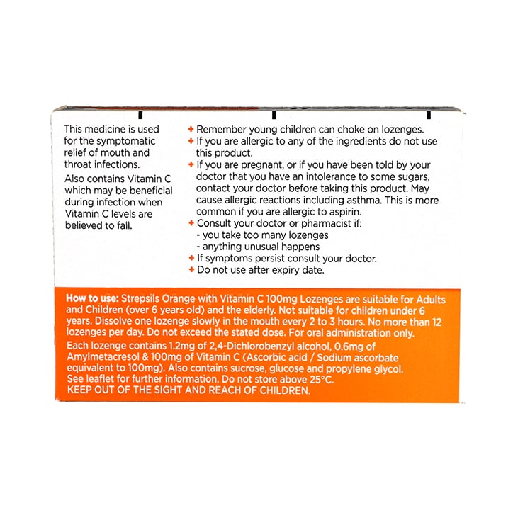 Strepsils Orange with Vitamin C 100mg Lozenges image 2