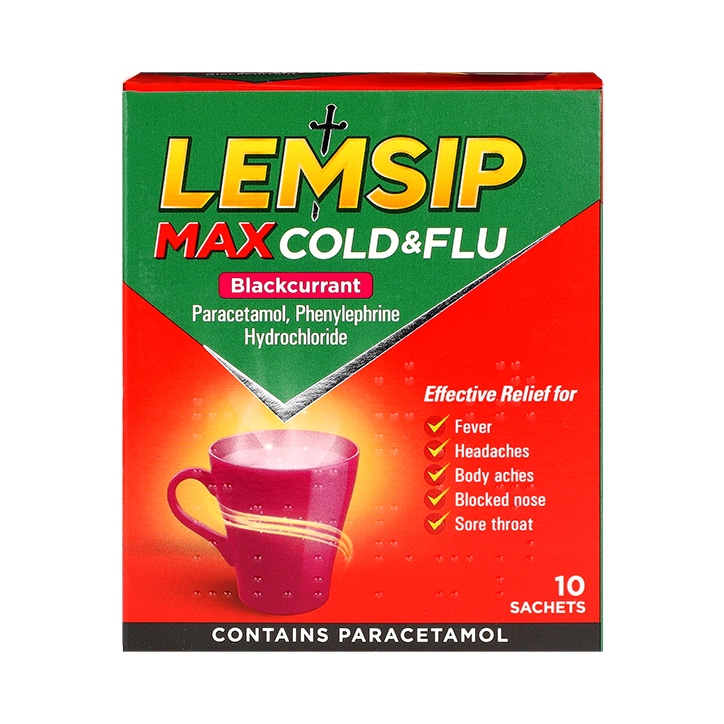 Lemsip Max Cold & Flu Blackcurrant 10 Sachets image 1