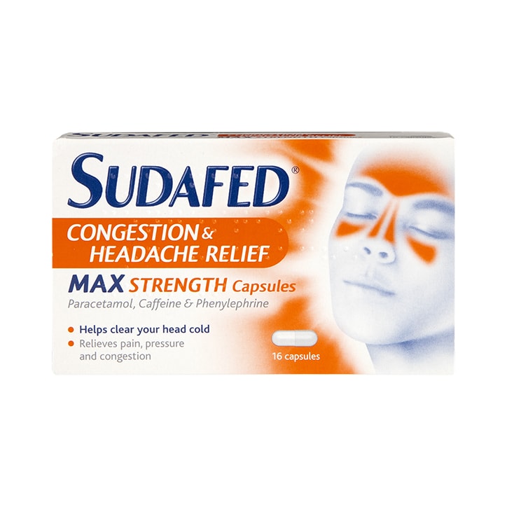 Sudafed Congestion & Headache Relief Max Strength 16 Capsules image 1