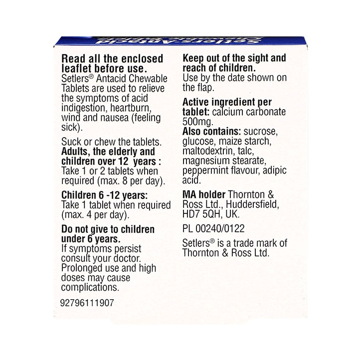 Setlers Antacid Chewable Tablets Peppermint Flavour image 2