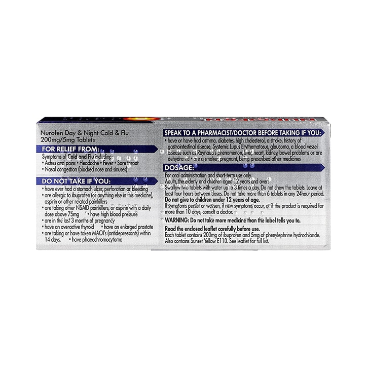 Nurofen Day & Night Cold & Flu 200mg/5mg 16 Tablets image 2