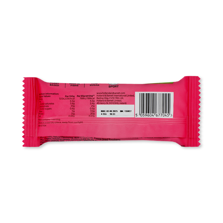 Plant Protein Bar Dark Chocolate Raspberry 65g image 3