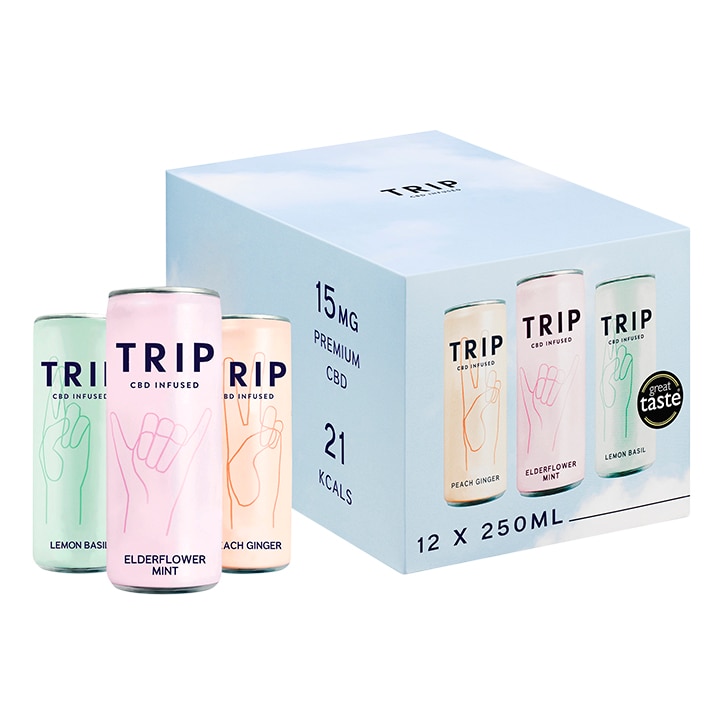 TRIP Mixed Pack CBD Drinks (Elderflower Mint, Peach Ginger & Lemon Basil) 12x 250ml-1