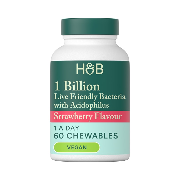 Holland & Barrett Live Friendly Bacteria Strawberry Flavour 60 Chewable Tablets image 1