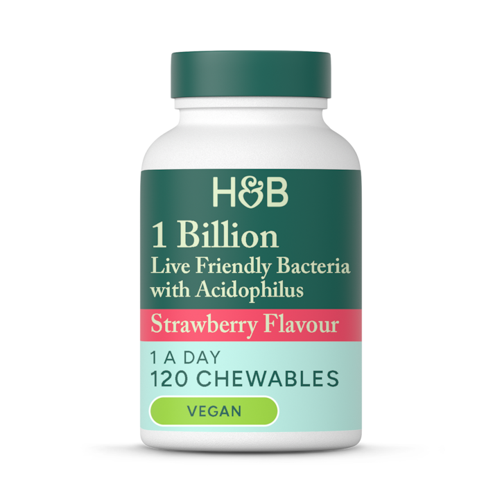 Holland & Barrett Live Friendly Bacteria Strawberry Flavour 120 Chewable Tablets image 1