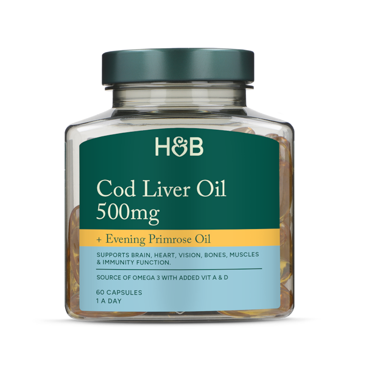 Holland & Barrett Pure Cod Liver Oil with Evening Primrose Oil 500mg 60 Capsules image 2