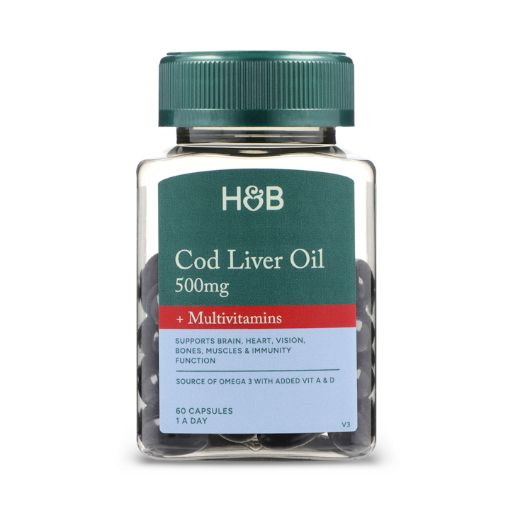 Holland & Barrett Pure Cod Liver Oil & Multivitamins 500mg 60 Capsules image 2