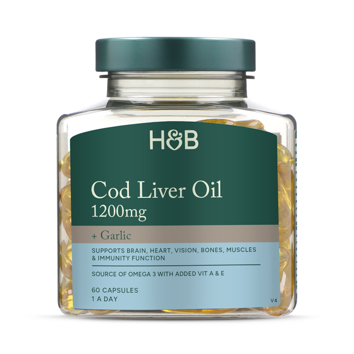 Holland & Barrett Pure Cod Liver Oil & Garlic 60 Capsules image 1