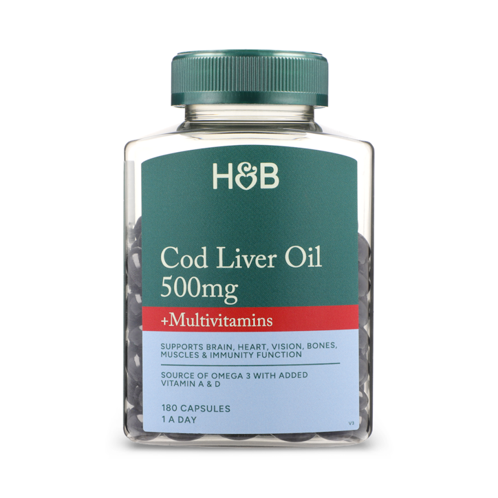 Holland & Barrett Pure Cod Liver Oil & Multivitamins 500mg 180 Capsules image 2