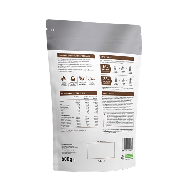 PhD Diet Whey Powder Belgian Chocolate  600g image 2