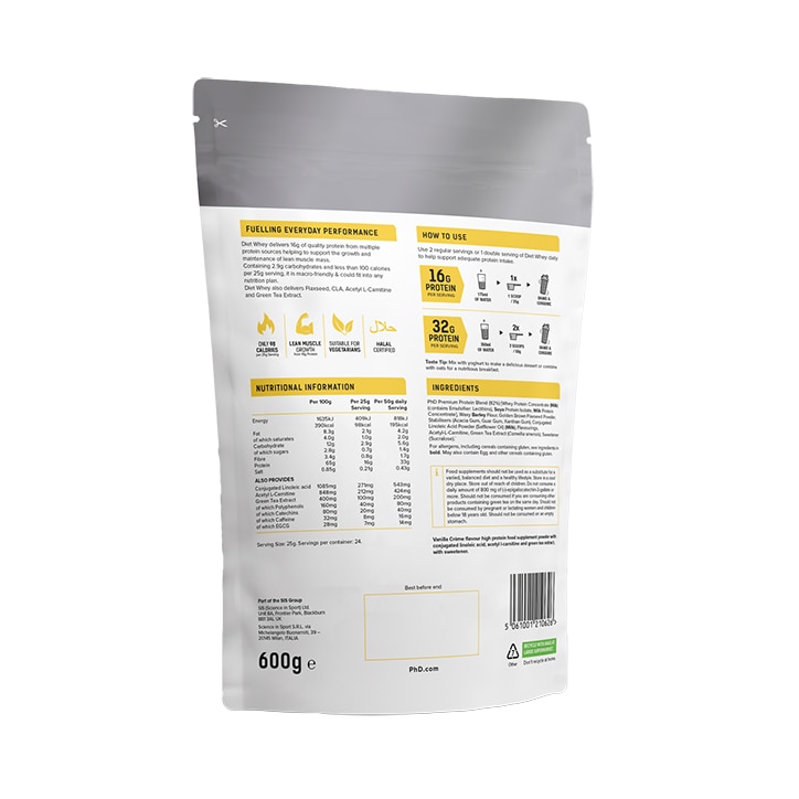 PhD Diet Whey Protein  Powder Vanilla Crème 600g image 2