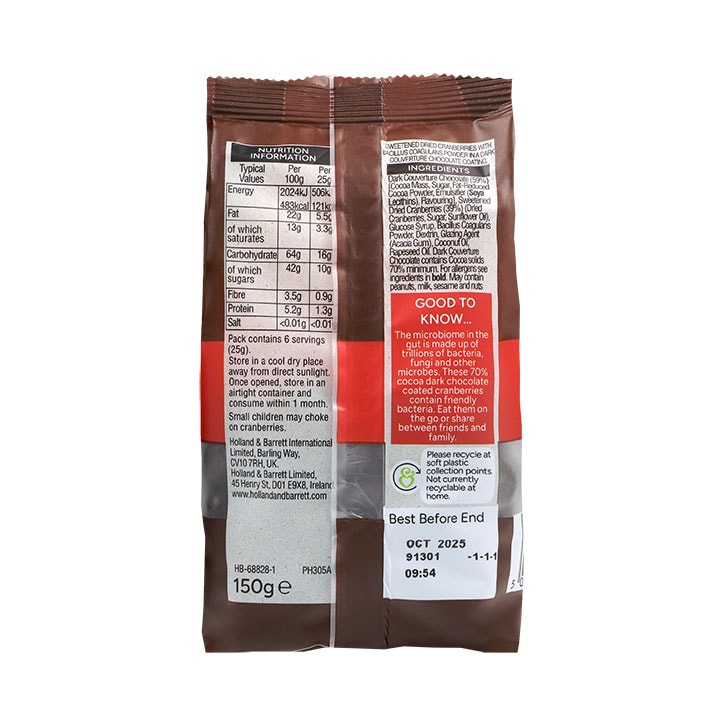 Holland & Barrett Dark Chocolate Cranberries 150g image 2