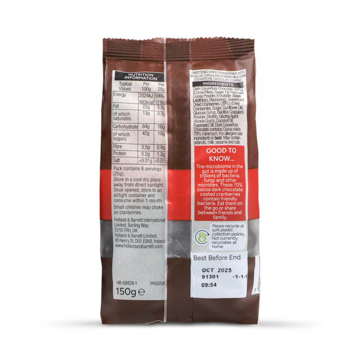 Holland & Barrett Dark Chocolate Cranberries 150g image 2