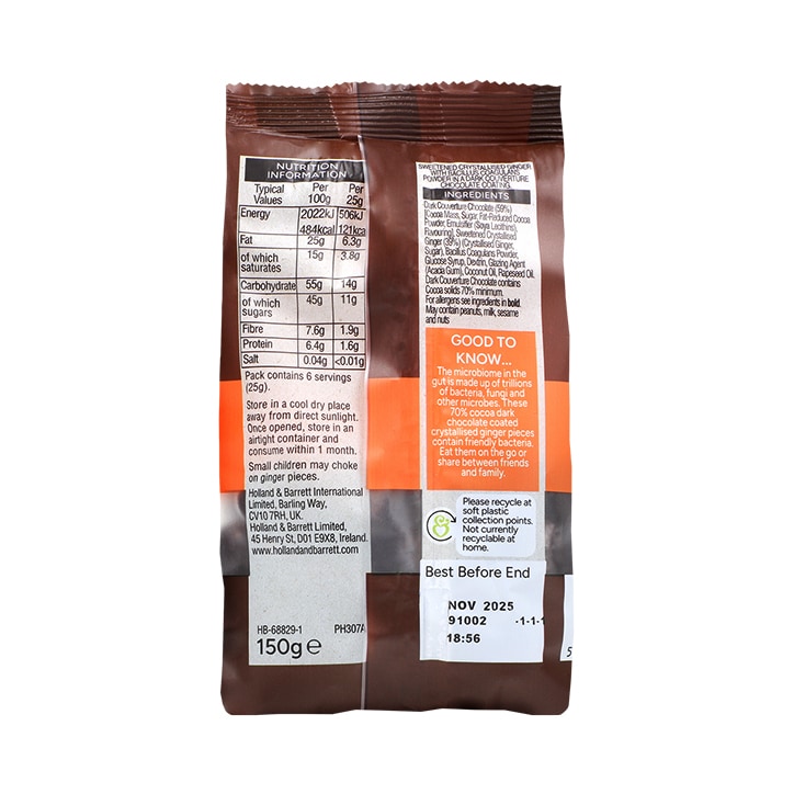 Holland & Barrett Dark Chocolate Crystallised Ginger 150g image 2