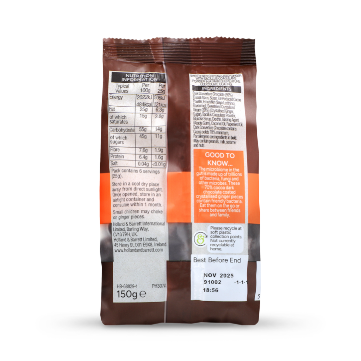 Holland & Barrett Dark Chocolate Crystallised Ginger 150g image 2