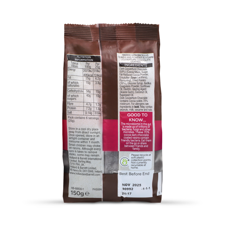 Holland & Barrett Dark Chocolate Raisins 150g image 2