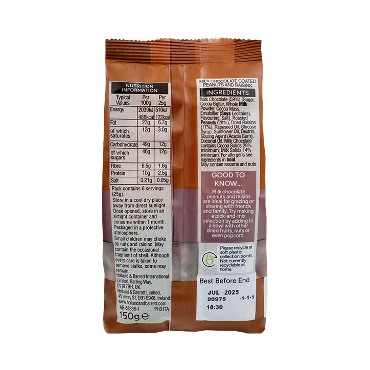 Holland & Barrett Milk Chocolate Peanut & Raisins 150g image 2