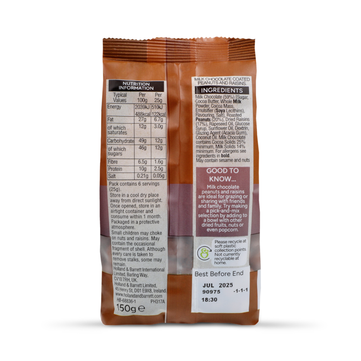 Holland & Barrett Milk Chocolate Peanut & Raisins 150g image 2