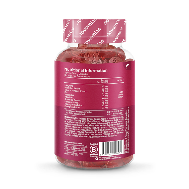 Novomins Libido Raspberry & Peach Flavour 60 Gummies image 3