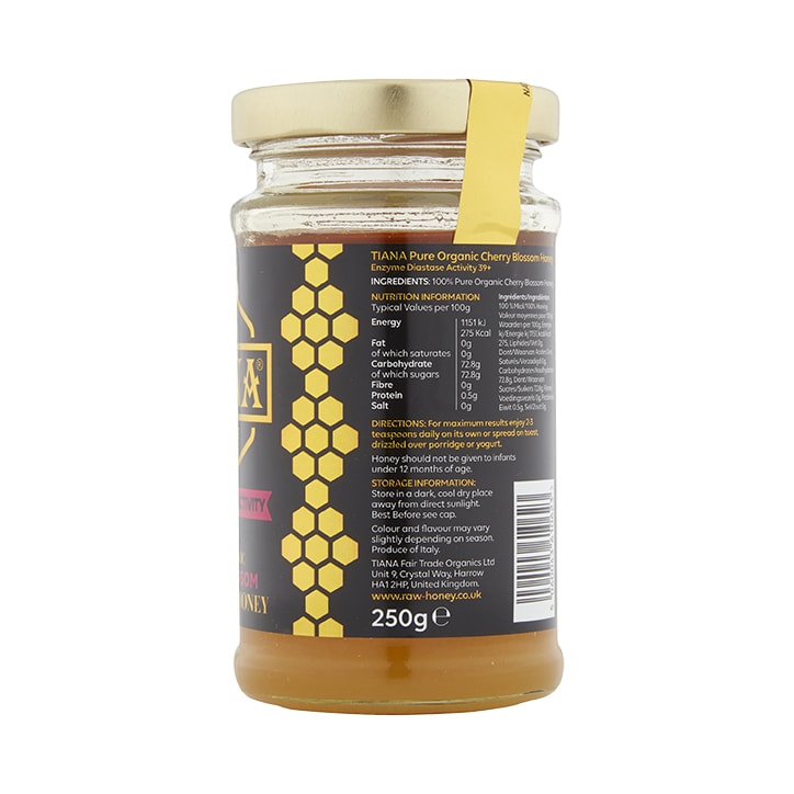 Tiana Pure Organic Cherry Blossom Honey (Enzyme Diastase 39+) 250g image 2