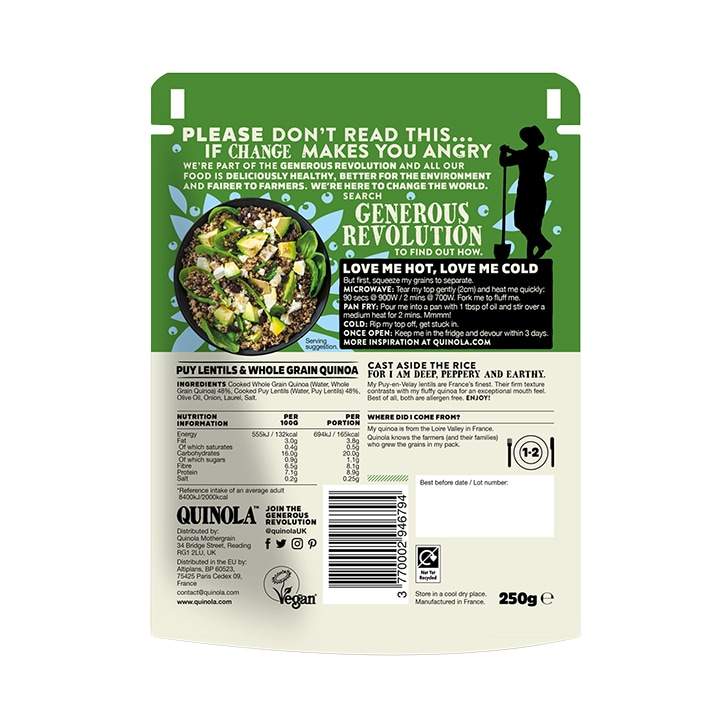 Quinola Express Wholegrain Quinoa & Puy Lentils 250g image 2