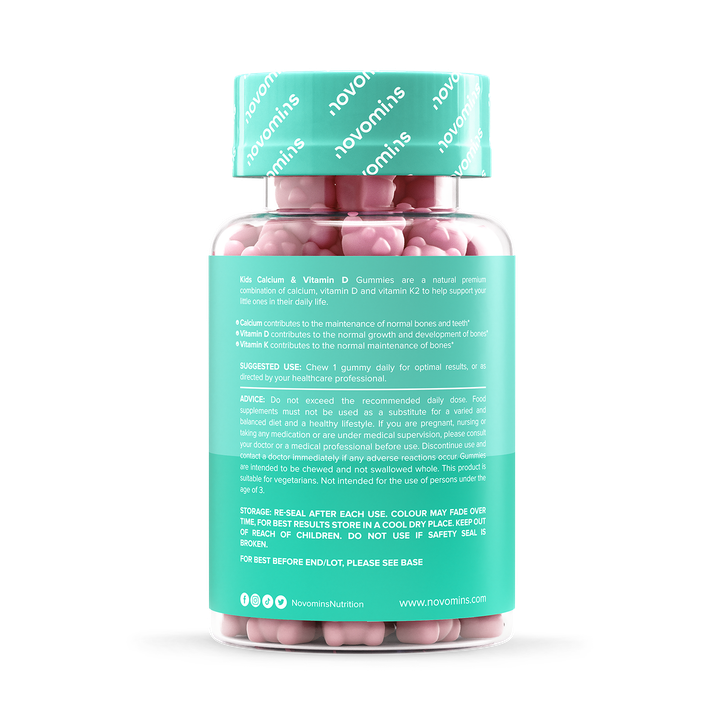 Novomins Kids Calcium, Vitamin D & K2 Strawberry Milkshake Flavour 30 Gummies image 2