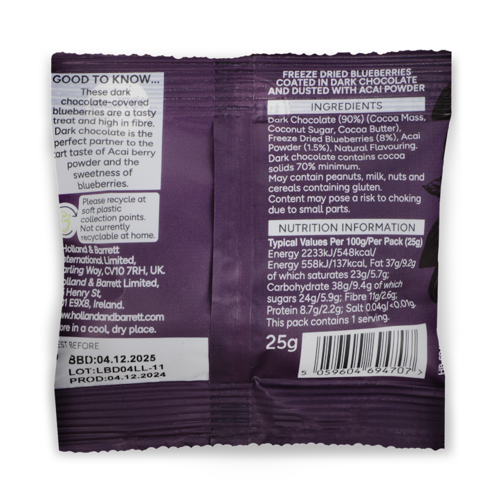 Holland & Barrett Dark Chocolate Blueberries 25g image 2