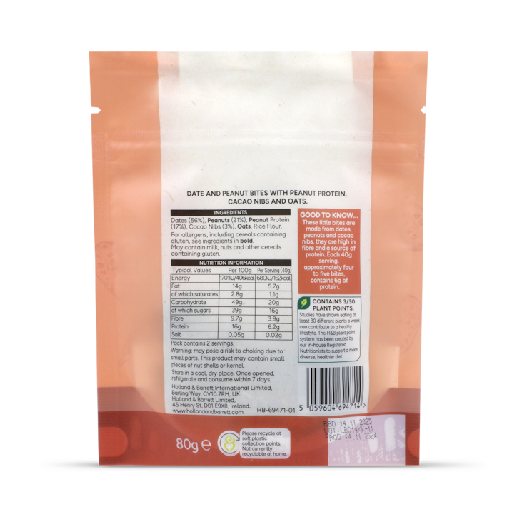 Holland & Barrett Peanut and Cacao Bites 80g image 2