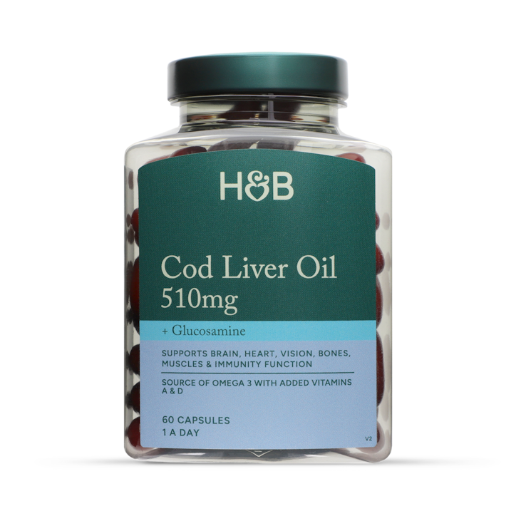 Holland & Barrett Cod Liver Oil 510mg + Glucosamine 60 Capsules image 1