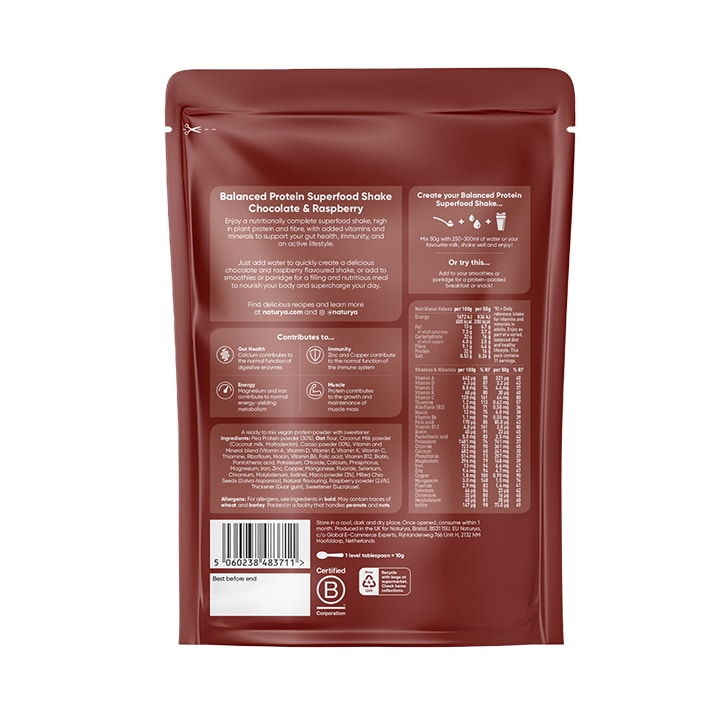 Naturya Balanced Protein Superfood Shake Chocolate & Raspberry 550g image 2