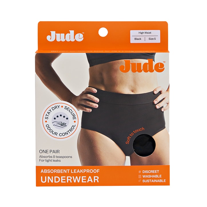 Jude Absorbent Leak Proof Underwear, Black, High Waist, Small image 1