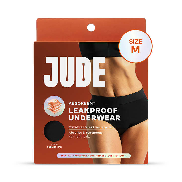 Jude Absorbent Leak Proof Underwear, Black, High Waist, Size Medium