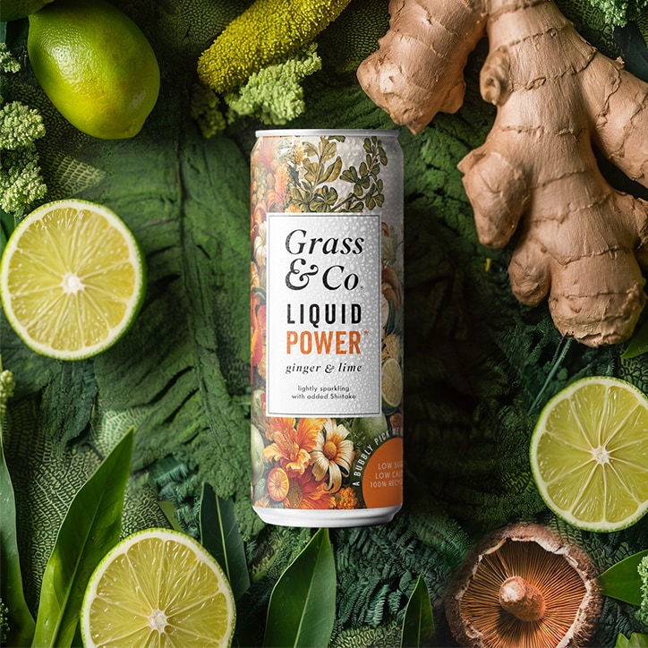 Grass & Co. Liquid Power (Ginger, Lime & Shiitake) Functional Sparkling Drinks 4x 250ml image 6