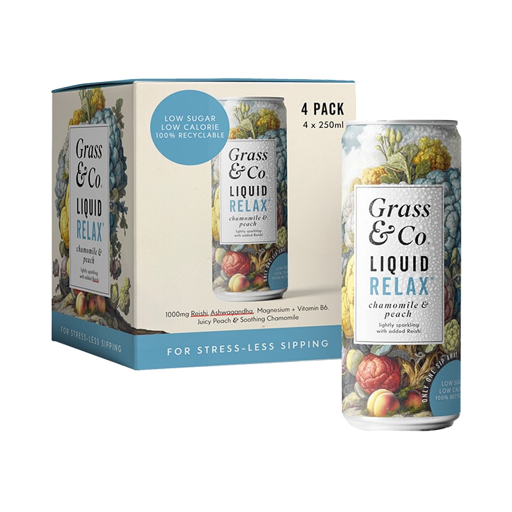 Grass&Co. Liquid Relax (Peach, Chamomile & Reishi) Functional Sparkling Drinks 4x 250ml image 1