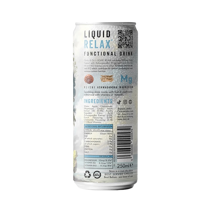 Grass&Co. Liquid Relax (Peach, Chamomile & Reishi) Functional Sparkling Drinks 4x 250ml image 2