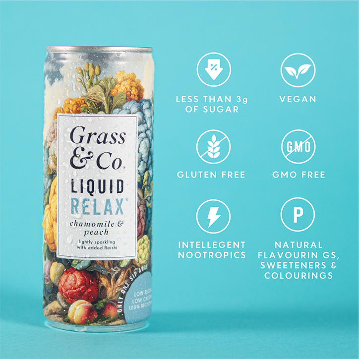 Grass&Co. Liquid Relax (Peach, Chamomile & Reishi) Functional Sparkling Drinks 4x 250ml image 8