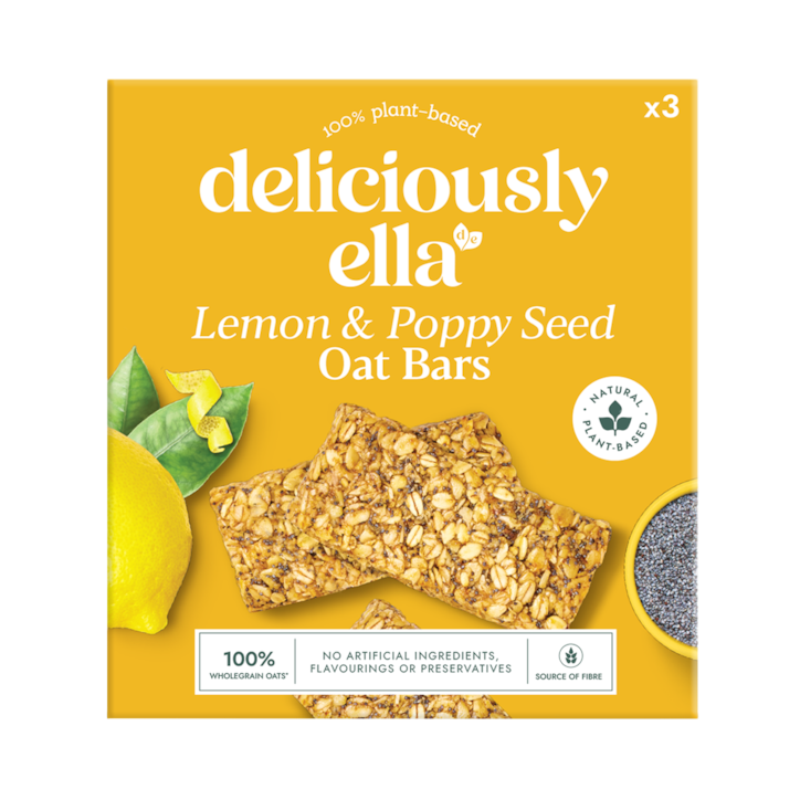 Deliciously Ella Lemon & Poppy Seed Baked Flapjack Oat Bars 3x 50g image 1