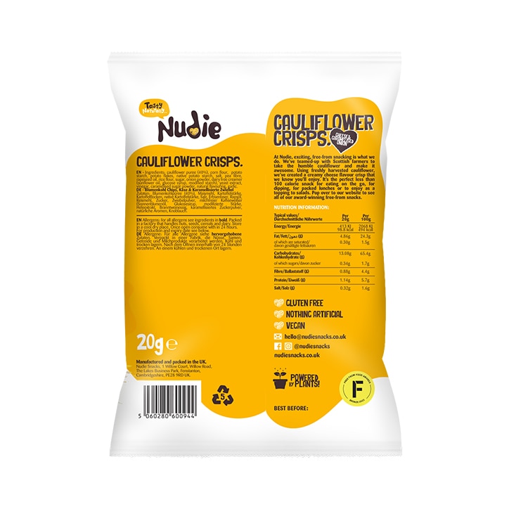 Nudie Cheese & Caramelised Onion Cauliflower Crisps 20g image 2