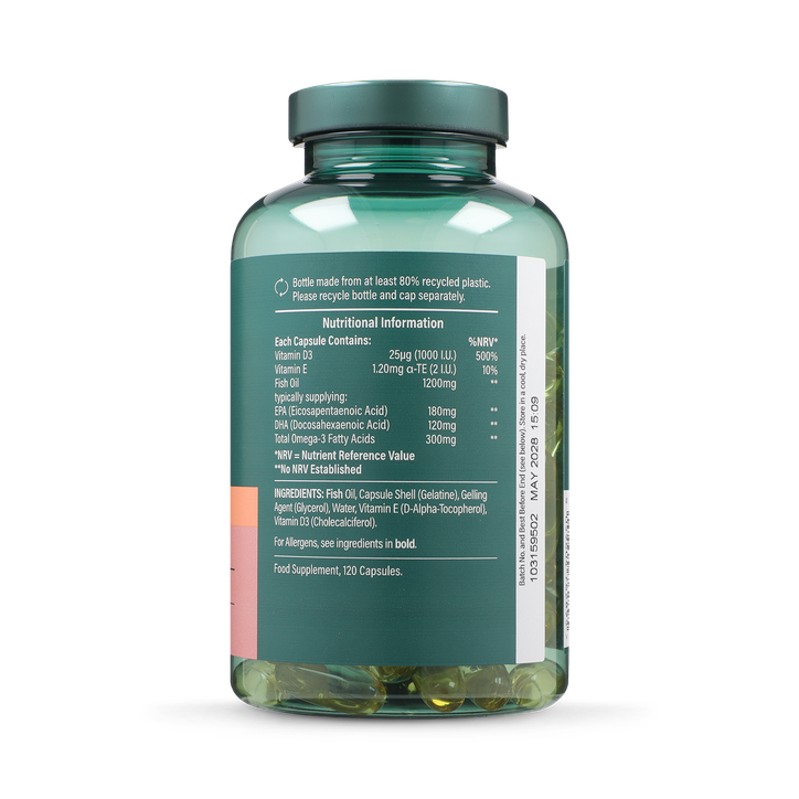 Holland & Barrett Omega 3 Fish Oil + D3 1200mg 120 Capsules image 2