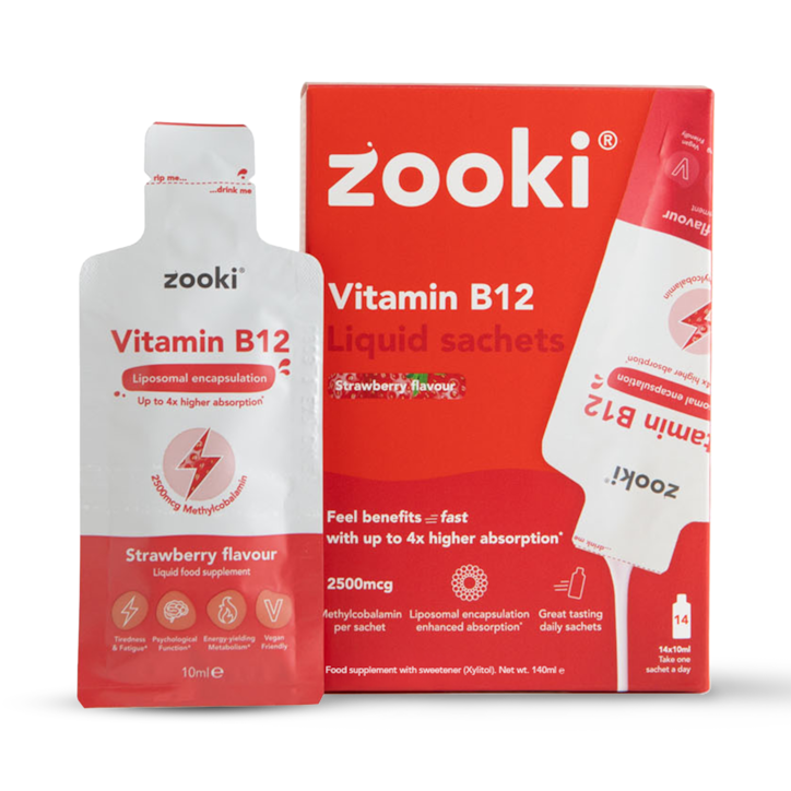 Zooki Liposomal Vitamin B12 2500mcg Strawberry Flavour 14 x 10ml Liquid Sachets image 1