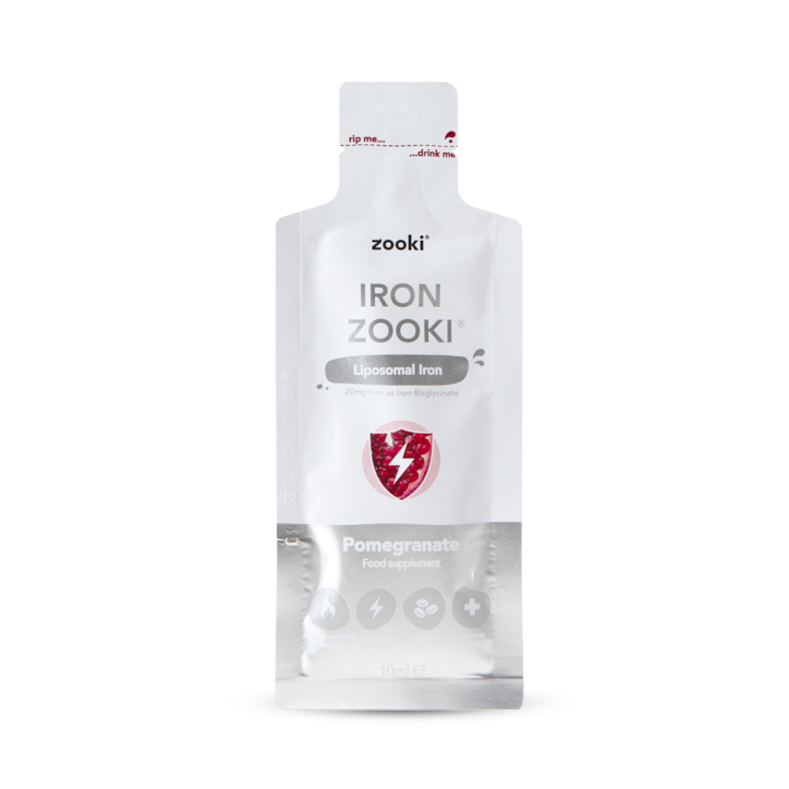 Zooki Liposomal Iron Bisglycinate 100mg, Pomegranate Flavour 1 x 10ml Liquid Sachet image 1