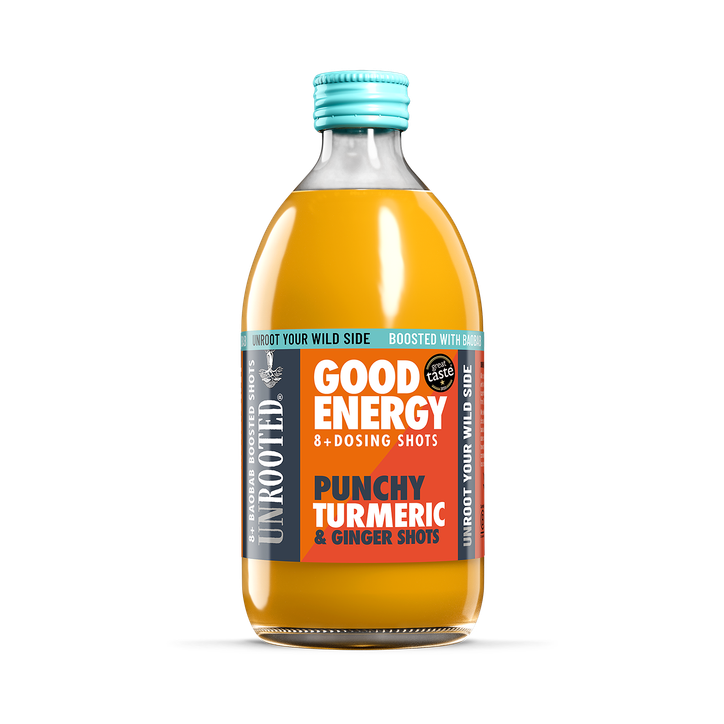 Unrooted Good Energy Punchy Turmeric & Ginger Shot Dosing Bottle 8x Shots 500ml image 1