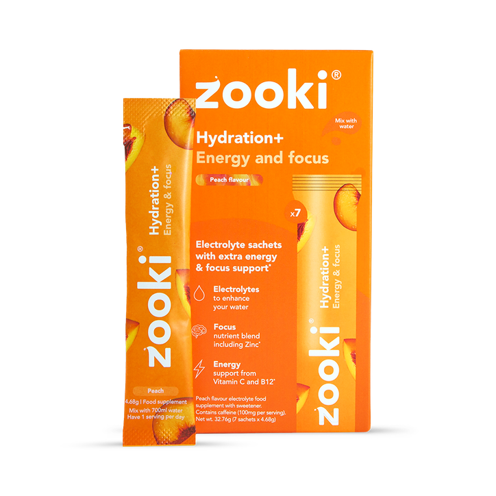 Zooki Hydration+ Energy & Focus, Peach Flavour 7 Sachets image 1